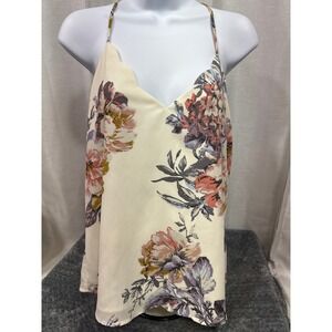 Nine Britton Cream Floral Scalloped V-Neck Camisole T-Back Tank Top Large